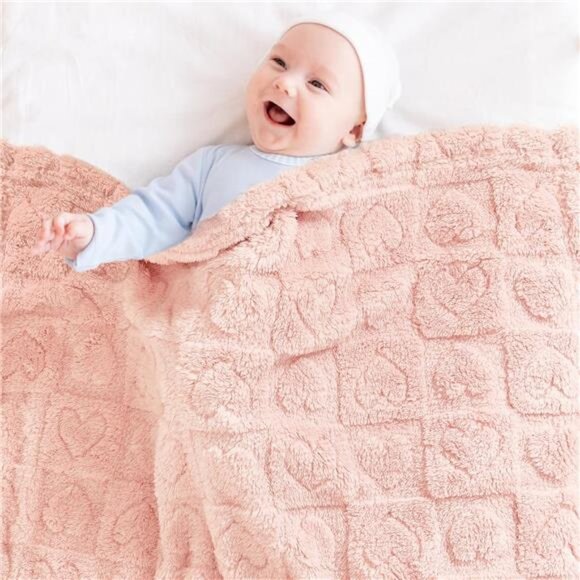 Baby Blanket Fleece Heart Checkered Soft Cozy Newborn Toddler Girls Boys Pink - Picture 5 of 7